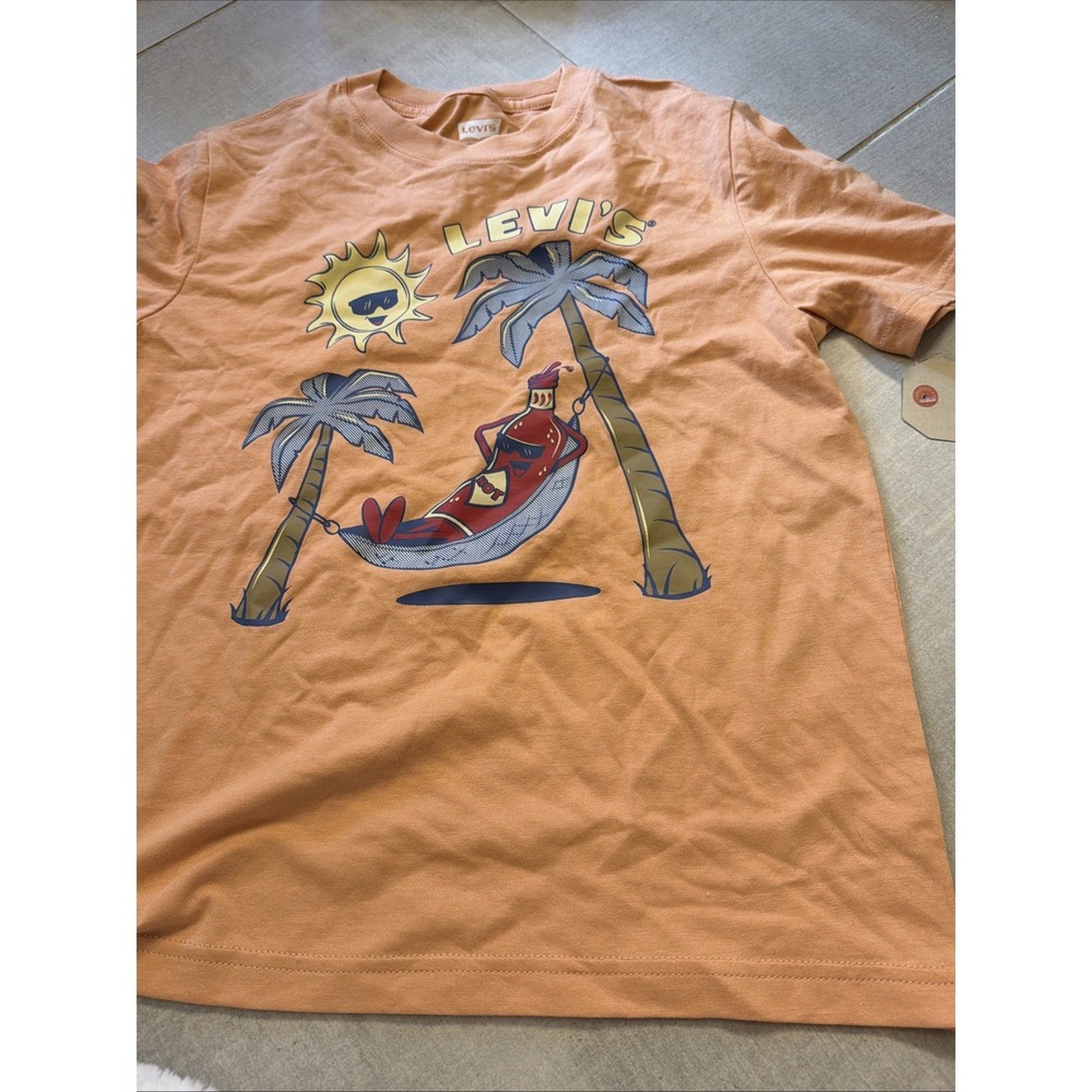 Levis Boys Peach Short-Sleeve Tee Blue Tropical Graphic Size S 9MP642-N0N